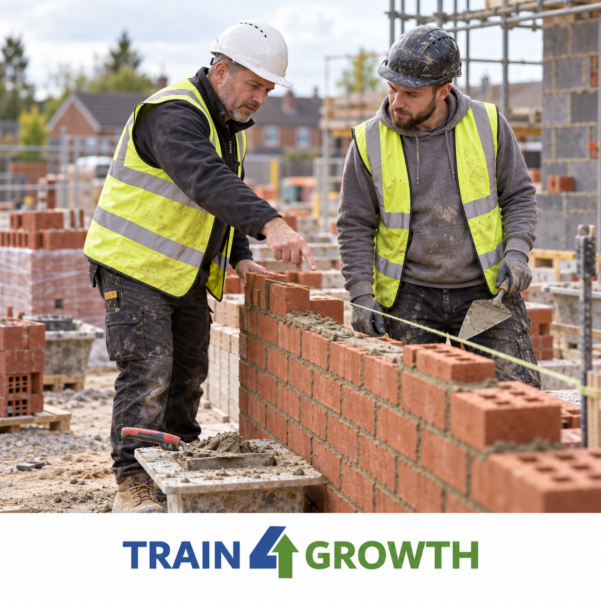 level-3-supervisor-nvq-1200 Trade supervisor checking brickwork with a team member – Level 3 Occupational Work Supervision NVQ